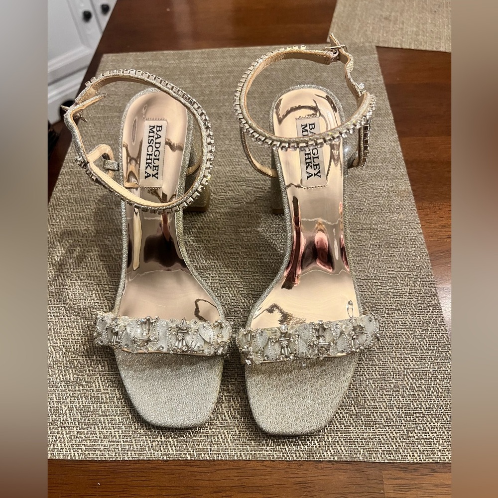 Badgley Mischka Glittering Silver and gold Heels.  Wedding/special occasion‎